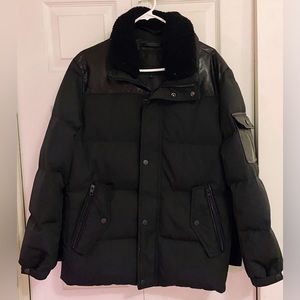 Andrew Marc Black Leather Men’s Puffer Jacket Size Small